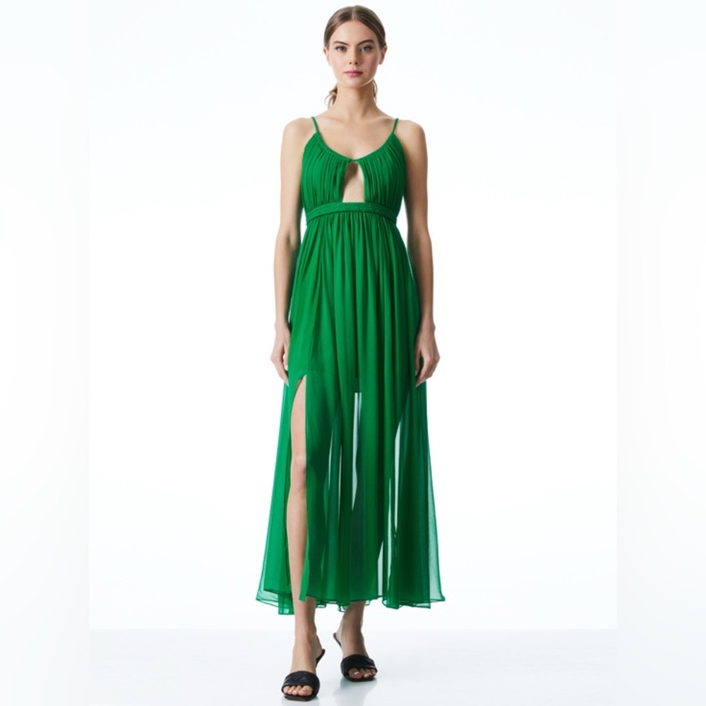 ALICE + OLIVIA Tamar Cutout Slit Maxi Dress emerald green size 8 NWT